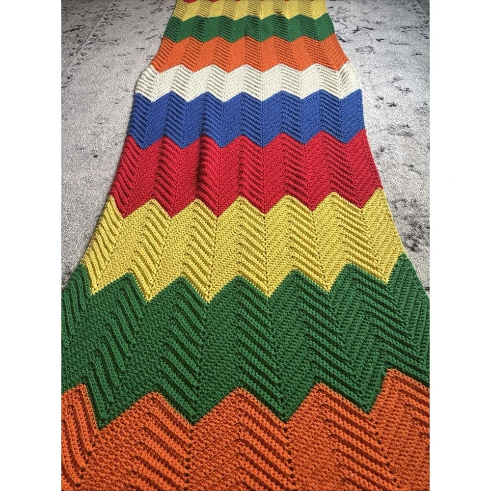 Vintage Handmade Afghan Multicolored Throw Knit Blanket  116